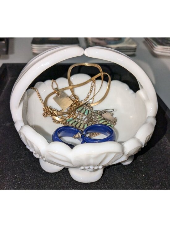 Westmoreland Other - Vintage Westmoreland Milk Glass Candy Dish Basket Dogwood Design Split Handle